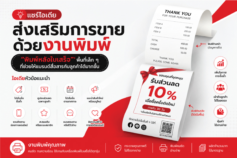 "พิมพ์หลังใบเสร็จ" พื้นที่เล็ก ๆ ที่ช่วยให้แบรนด์สื่อสารกับลูกค้าได้มากขึ้น 2 ไอเดียพิมพ์หลังใบเสร็จ กระดาษเทอร์มอล