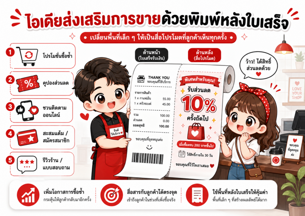 "พิมพ์หลังใบเสร็จ" พื้นที่เล็ก ๆ ที่ช่วยให้แบรนด์สื่อสารกับลูกค้าได้มากขึ้น 3 ส่งเสริมการตลาด ด้วยงานพิมพ์หลังใบเสร็จ